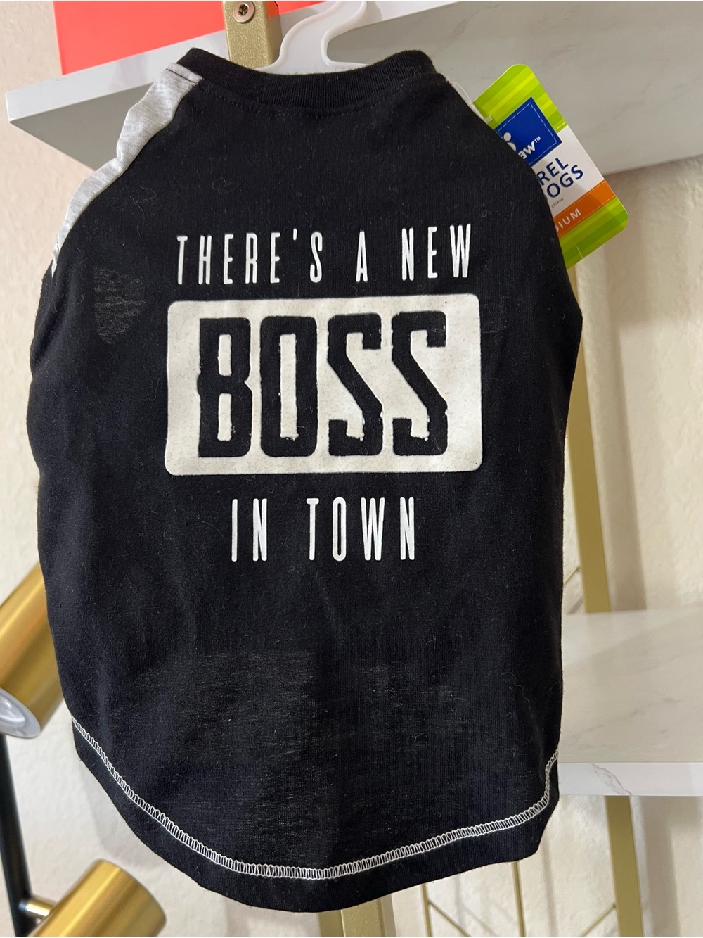 NWT Top Paw Black Dog Shirt with There’s A New Boss In Town Graphic